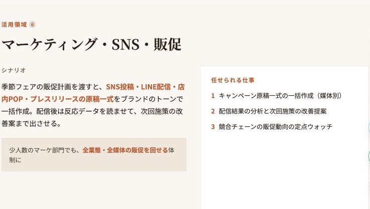 マーケティング、SNS、販促にFable 5を活用するシナリオを示すスライド。